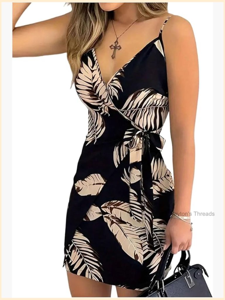 Sleeveless Wrap V Neck Tie Side Boho Vacation Dress Short Length
